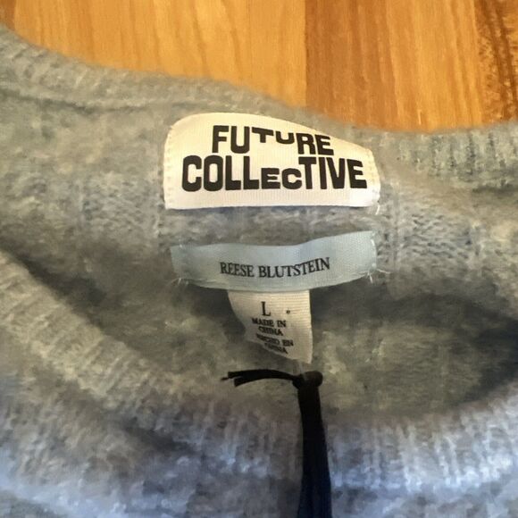 Future Collective Reese Blutstein Cropped Scoop Neck Sweater Blue Women’s L NWT - Picture 2 of 5